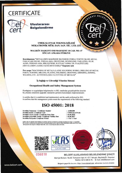 UMEK ISO 45001:2018 İş Sağlığı ve Güvenliği Yönetim Sistemi